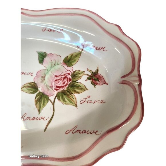 Seymour Mann Hand Painted Love Floral Rose Pink Edge Serving Tray Appx 17.5 x 8. - Picture 8 of 14